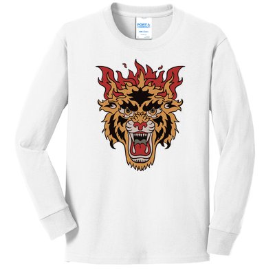 Tiger Flames Kids Long Sleeve Shirt