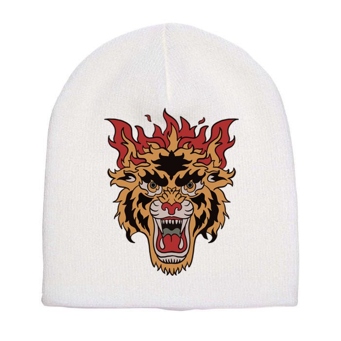 Tiger Flames Short Acrylic Beanie