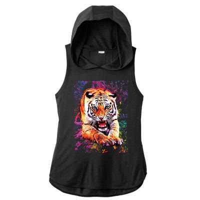 Tiger Jungle Colorful Ladies PosiCharge Tri-Blend Wicking Draft Hoodie Tank