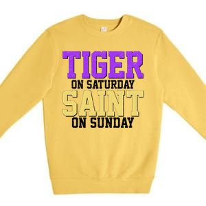 Tiger On Saturday Saint On Sunday Louisiana Football Premium Crewneck Sweatshirt