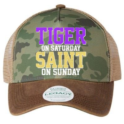 Tiger On Saturday Saint On Sunday Louisiana Football Legacy Tie Dye Trucker Hat