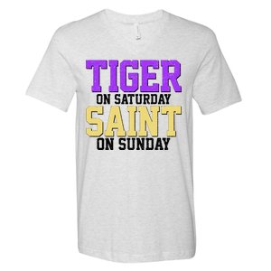 Tiger On Saturday Saint On Sunday Louisiana Football V-Neck T-Shirt