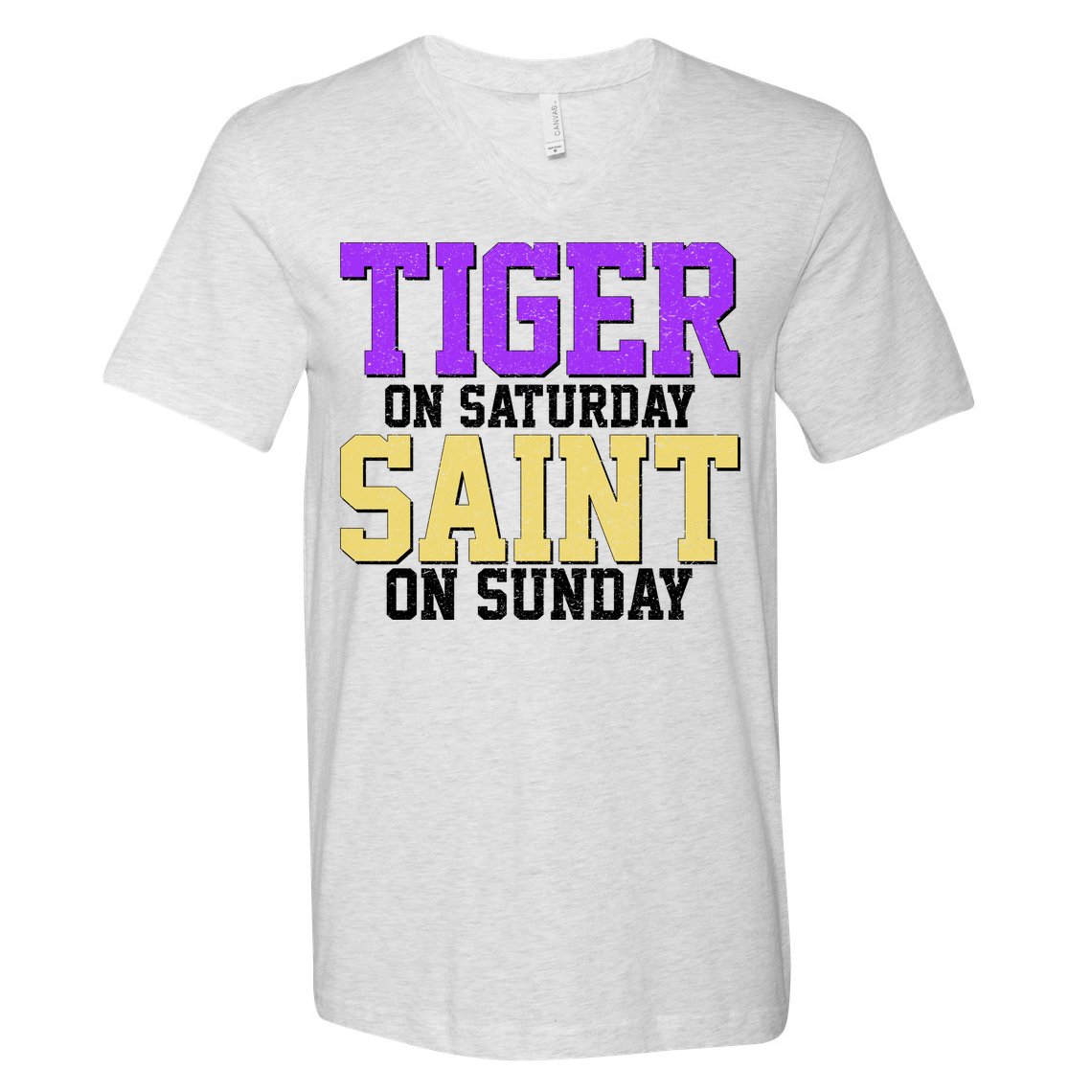 Tiger On Saturday Saint On Sunday Louisiana Football V-Neck T-Shirt