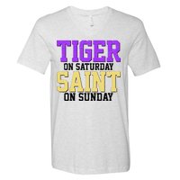 Tiger On Saturday Saint On Sunday Louisiana Football V-Neck T-Shirt