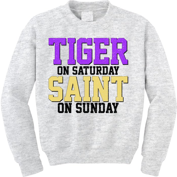 Tiger On Saturday Saint On Sunday Louisiana Football Kids Sweatshirt