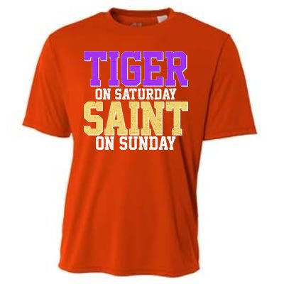 Tiger On Saturday Saint On Sunday Louisiana Football Cooling Performance Crew T-Shirt