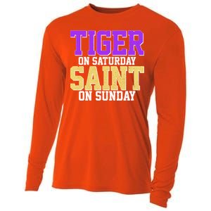 Tiger On Saturday Saint On Sunday Louisiana Football Cooling Performance Long Sleeve Crew