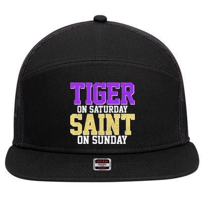 Tiger On Saturday Saint On Sunday Louisiana Football 7 Panel Mesh Trucker Snapback Hat