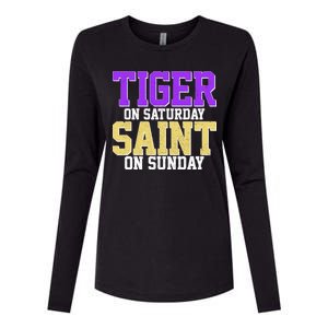 Tiger On Saturday Saint On Sunday Louisiana Football Womens Cotton Relaxed Long Sleeve T-Shirt