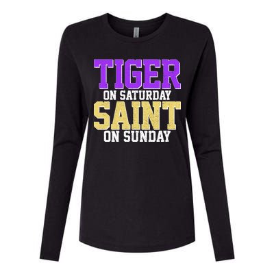 Tiger On Saturday Saint On Sunday Louisiana Football Womens Cotton Relaxed Long Sleeve T-Shirt