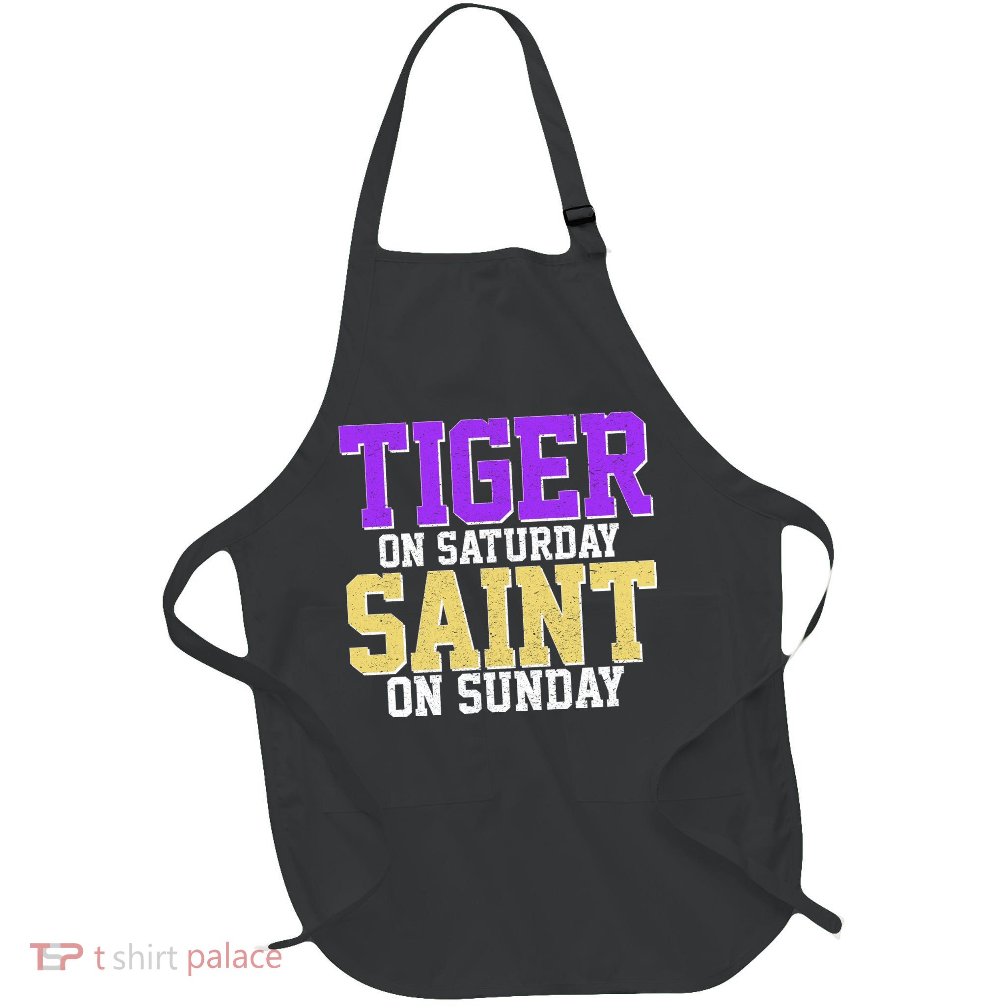 Tiger On Saturday Saint On Sunday Louisiana Football Full-Length Apron With Pockets