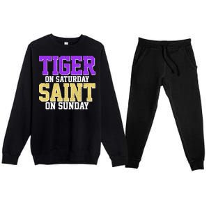 Tiger On Saturday Saint On Sunday Louisiana Football Premium Crewneck Sweatsuit Set