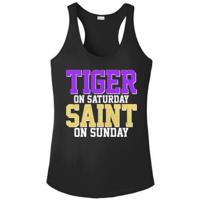 Tiger On Saturday Saint On Sunday Louisiana Football Ladies PosiCharge Competitor Racerback Tank