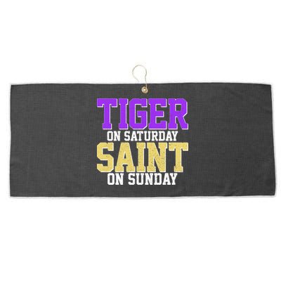 Tiger On Saturday Saint On Sunday Louisiana Football Large Microfiber Waffle Golf Towel