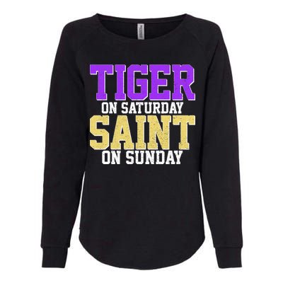 Tiger On Saturday Saint On Sunday Louisiana Football Womens California Wash Sweatshirt