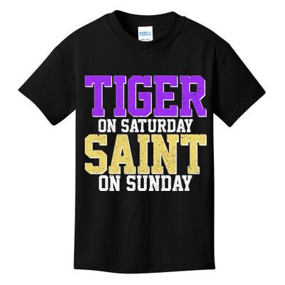 Tiger On Saturday Saint On Sunday Louisiana Football Kids T-Shirt