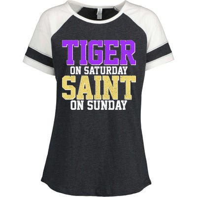 Tiger On Saturday Saint On Sunday Louisiana Football Enza Ladies Jersey Colorblock Tee