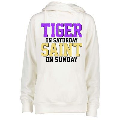 Tiger On Saturday Saint On Sunday Louisiana Football Womens Funnel Neck Pullover Hood