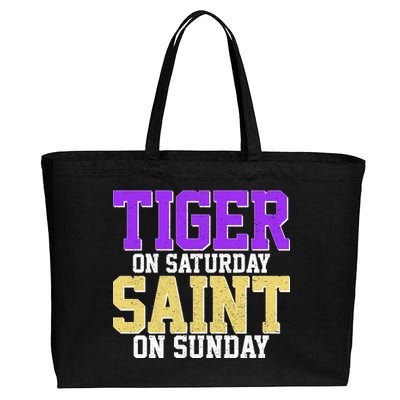 Tiger On Saturday Saint On Sunday Louisiana Football Cotton Canvas Jumbo Tote