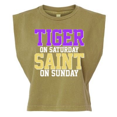 Tiger On Saturday Saint On Sunday Louisiana Football Garment-Dyed Women's Muscle Tee