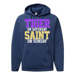 Tiger On Saturday Saint On Sunday Louisiana Football Performance Fleece Hoodie