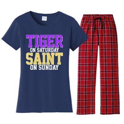 Tiger On Saturday Saint On Sunday Louisiana Football Women's Flannel Pajama Set