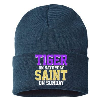 Tiger On Saturday Saint On Sunday Louisiana Football Sustainable Knit Beanie