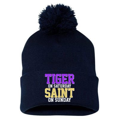 Tiger On Saturday Saint On Sunday Louisiana Football Pom Pom 12in Knit Beanie