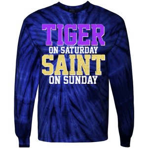 Tiger On Saturday Saint On Sunday Louisiana Football Tie-Dye Long Sleeve Shirt