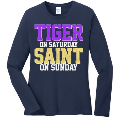 Tiger On Saturday Saint On Sunday Louisiana Football Ladies Long Sleeve Shirt