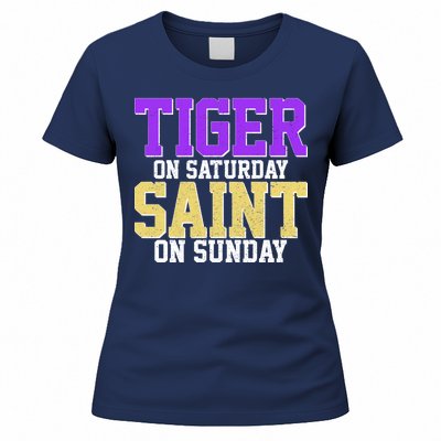 Tiger On Saturday Saint On Sunday Louisiana Football Women's T-Shirt