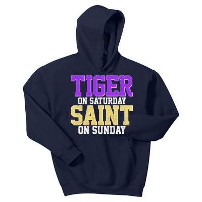 Tiger On Saturday Saint On Sunday Louisiana Football Kids Hoodie