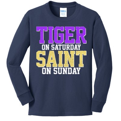 Tiger On Saturday Saint On Sunday Louisiana Football Kids Long Sleeve Shirt