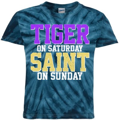 Tiger On Saturday Saint On Sunday Louisiana Football Kids Tie-Dye T-Shirt