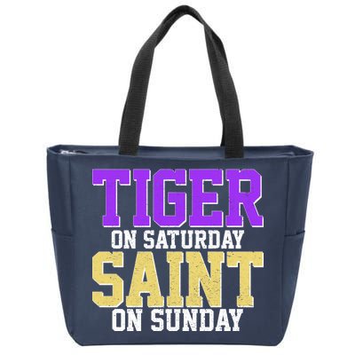 Tiger On Saturday Saint On Sunday Louisiana Football Zip Tote Bag