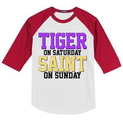 Tiger On Saturday Saint On Sunday Louisiana Football Kids Colorblock Raglan Jersey