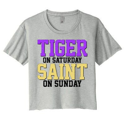 Tiger On Saturday Saint On Sunday Louisiana Football Women's Crop Top Tee