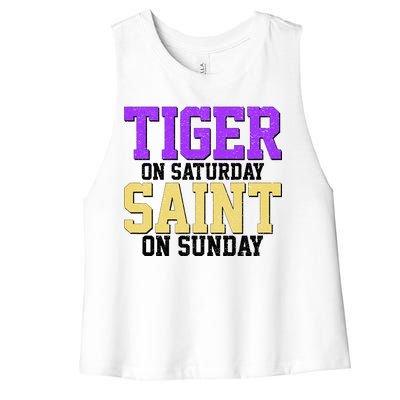 Tiger On Saturday Saint On Sunday Louisiana Football Women's Racerback Cropped Tank