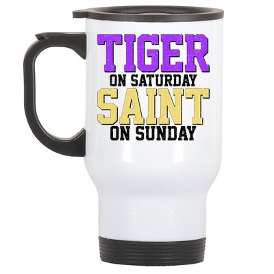 Tiger On Saturday Saint On Sunday Louisiana Football Stainless Steel Travel Mug