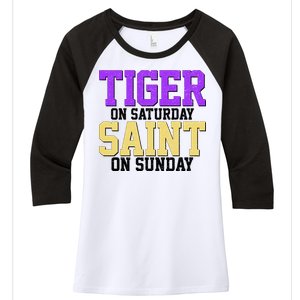 Tiger On Saturday Saint On Sunday Louisiana Football Women's Tri-Blend 3/4-Sleeve Raglan Shirt