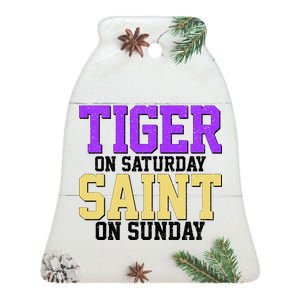 Tiger On Saturday Saint On Sunday Louisiana Football Ceramic Bell Ornament