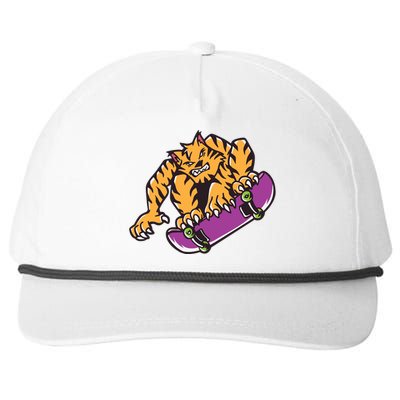 Tiger Skateboarding Cartoon Snapback Five-Panel Rope Hat