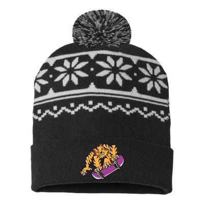 Tiger Skateboarding Cartoon USA-Made Snowflake Beanie