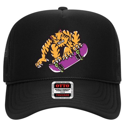 Tiger Skateboarding Cartoon Trucker Hat