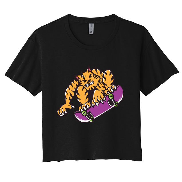 Tiger Skateboarding Cartoon Crop Top