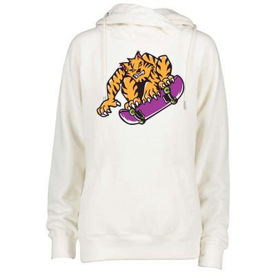 Tiger Skateboarding Cartoon Womens Funnel Neck Pullover Hood