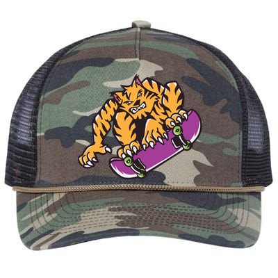 Tiger Skateboarding Cartoon Retro Rope Trucker Hat Cap