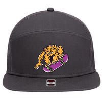 Tiger Skateboarding Cartoon 7 Panel Mesh Trucker Snapback Hat