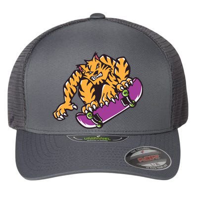 Tiger Skateboarding Cartoon Flexfit Unipanel Trucker Cap