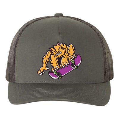 Tiger Skateboarding Cartoon Yupoong Adult 5-Panel Trucker Hat